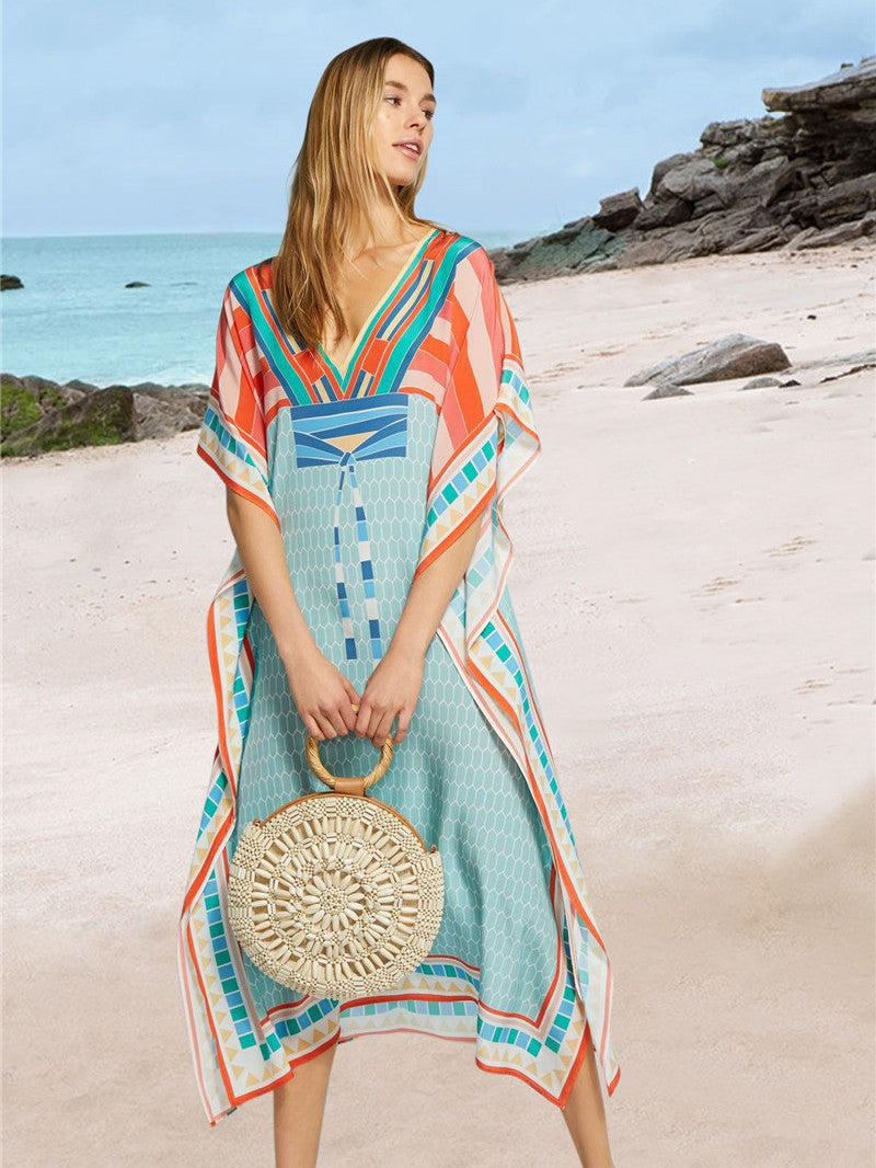 Dame elegant kaftan med geometrisk design og brede ærmer Stilla