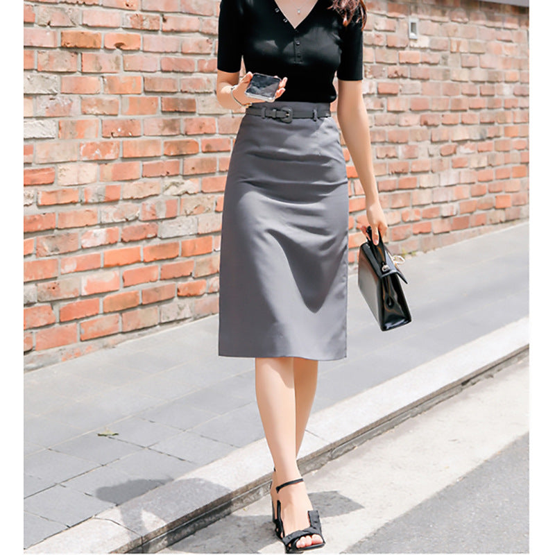 Dame elegant blyantskørt med smidig tekstur og stilfuld slids Stilla