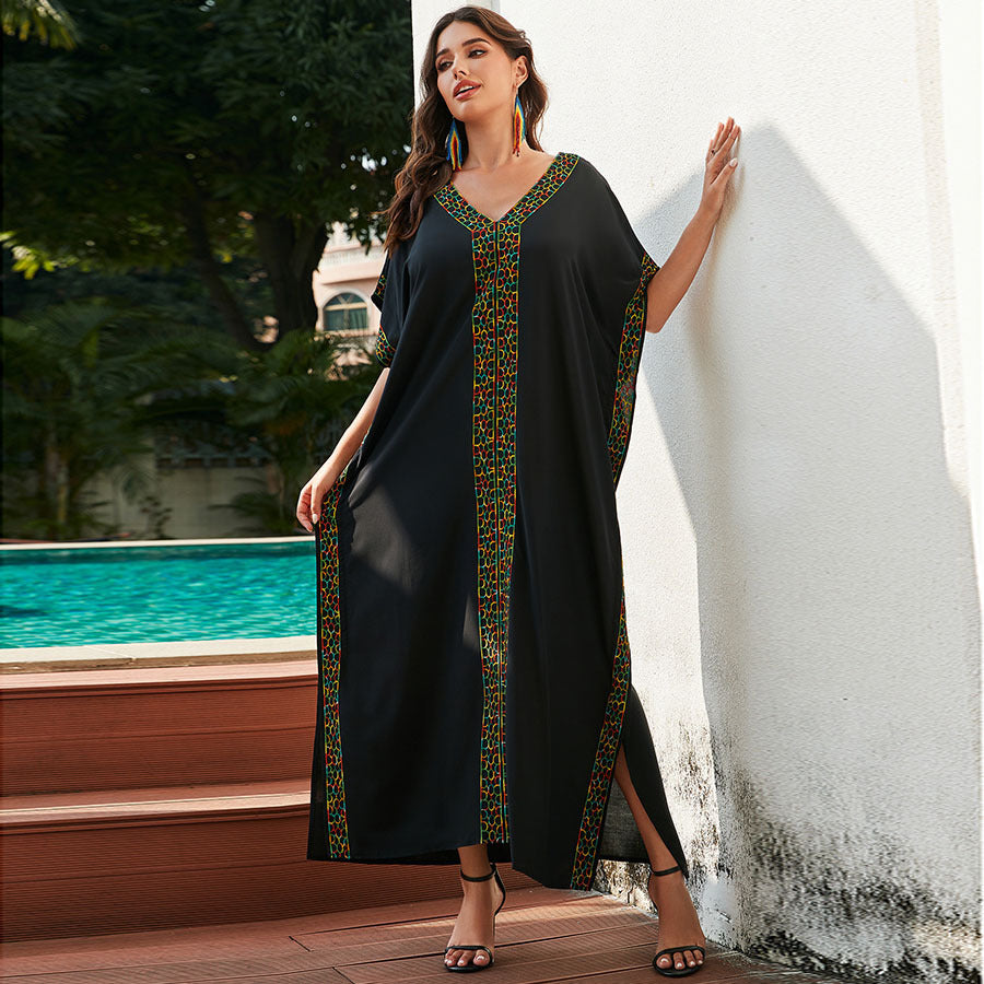 Dame elegant kaftan kjole med farverige broderier Stilla