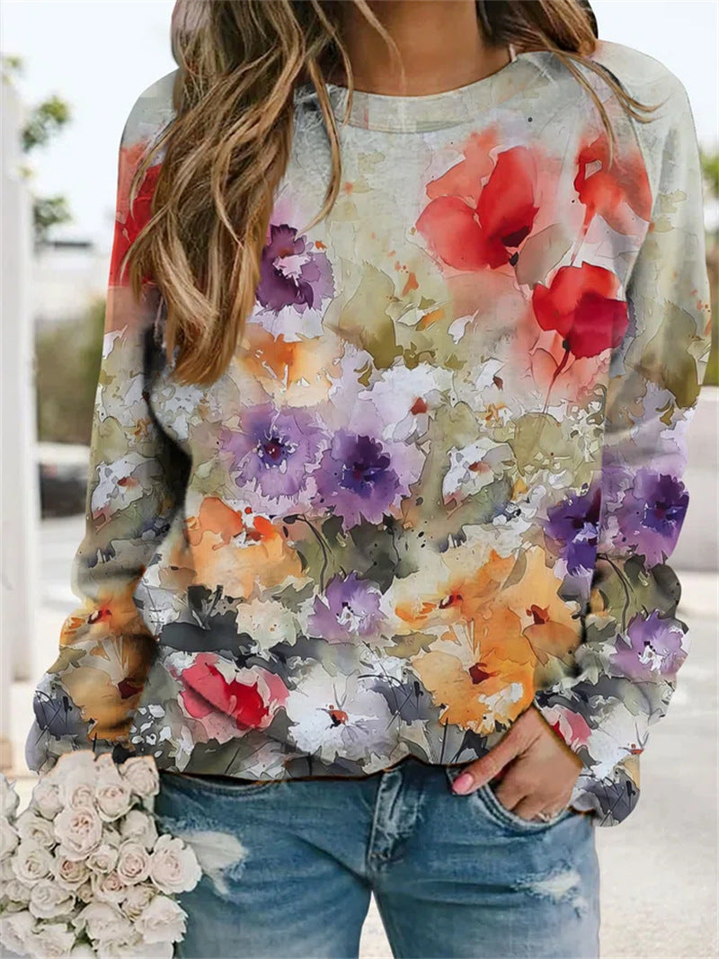 Stilla | Crew Neck Blomstret Langærmet Sweatshirt