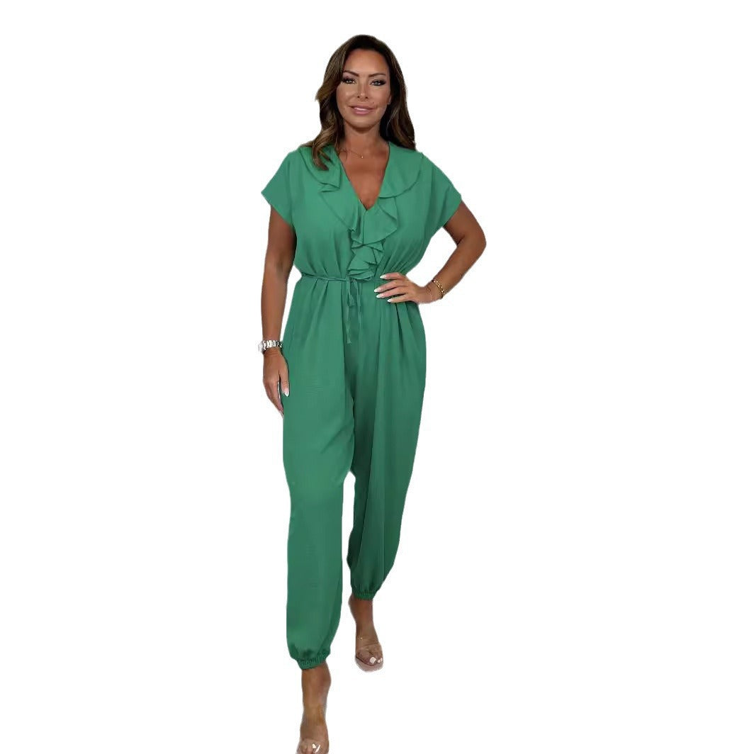 Kvinder Elegant Jumpsuit med Flæsedetaljer og Taljeret Snit Stilla