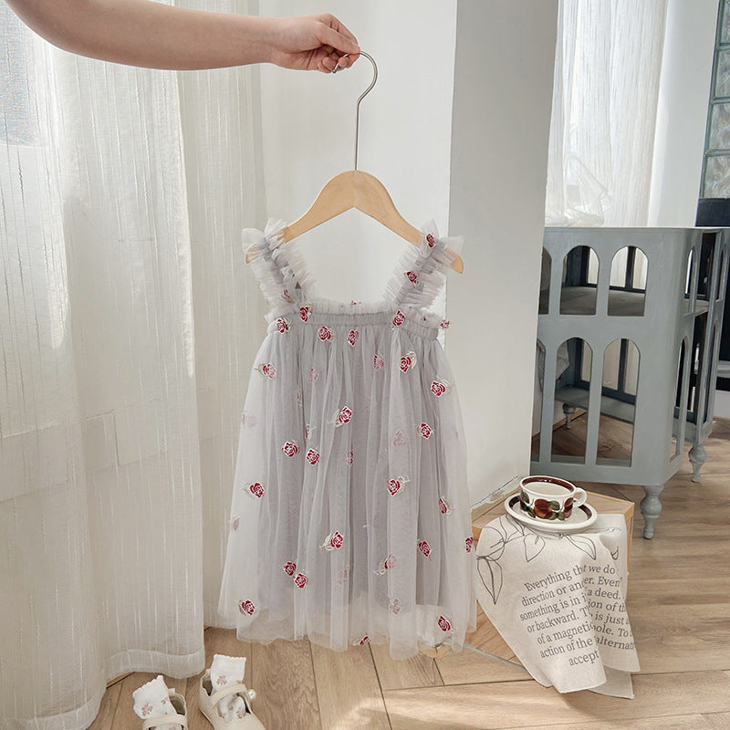 Pige Floral Broderet Tulle Sommerkjole Stilla