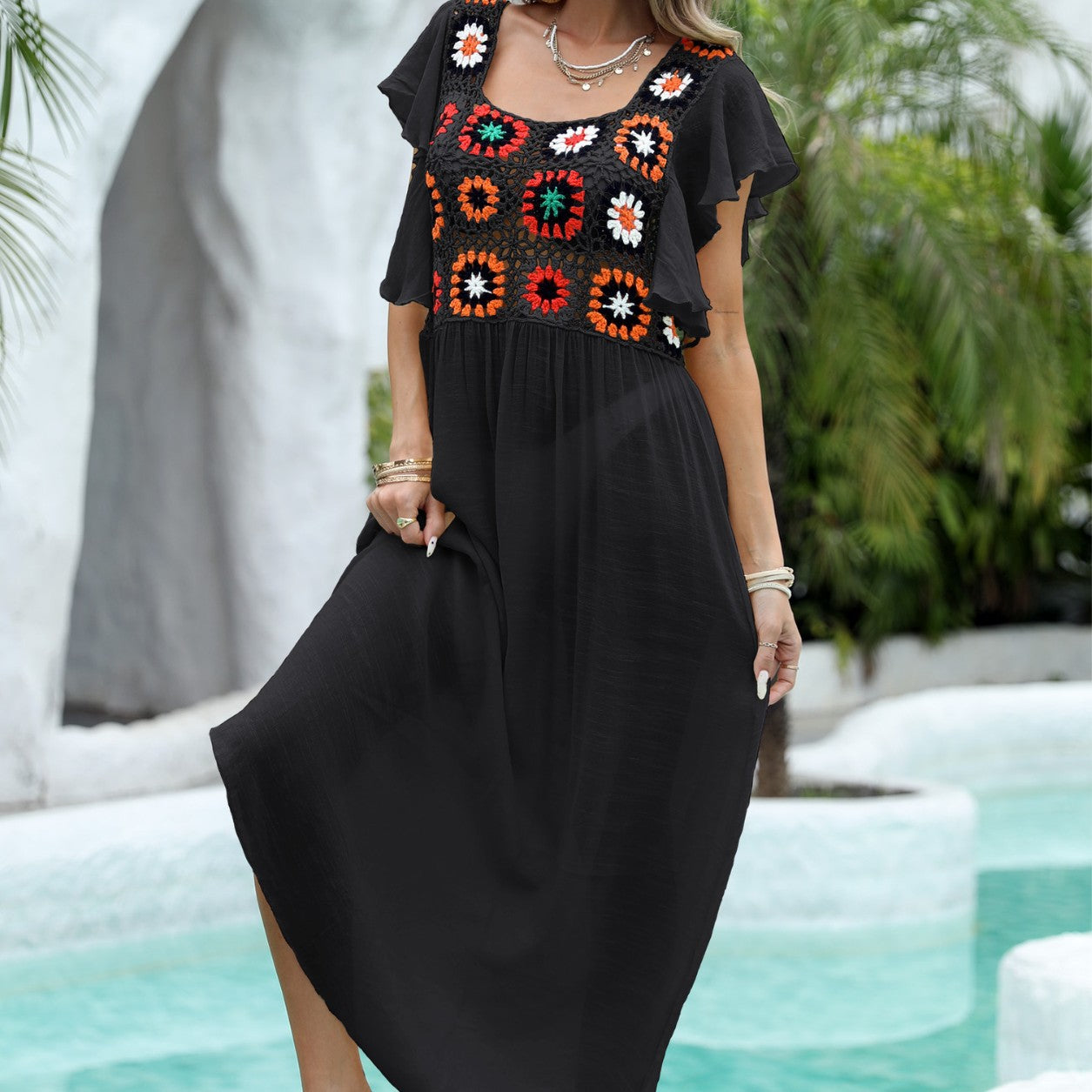 Dame Elegant Floral Hæklet Maxikjole Stilla