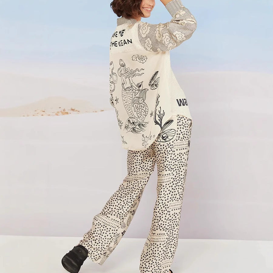 Dame afslappet outfit med kreativt grafikdesign og løs pasform Stilla