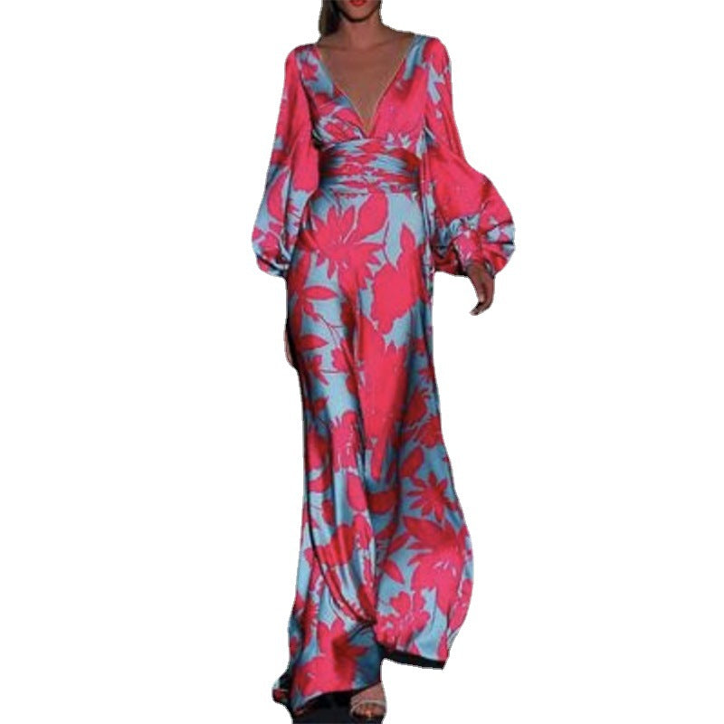 Damer Elegant Jumpsuit med dyb V-udskæring og voluminøse ærmer Stilla