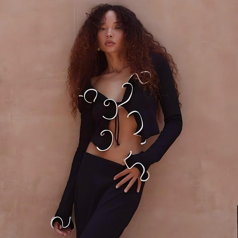 Dame cropped top med smart rynkning og lange ærmer Stilla