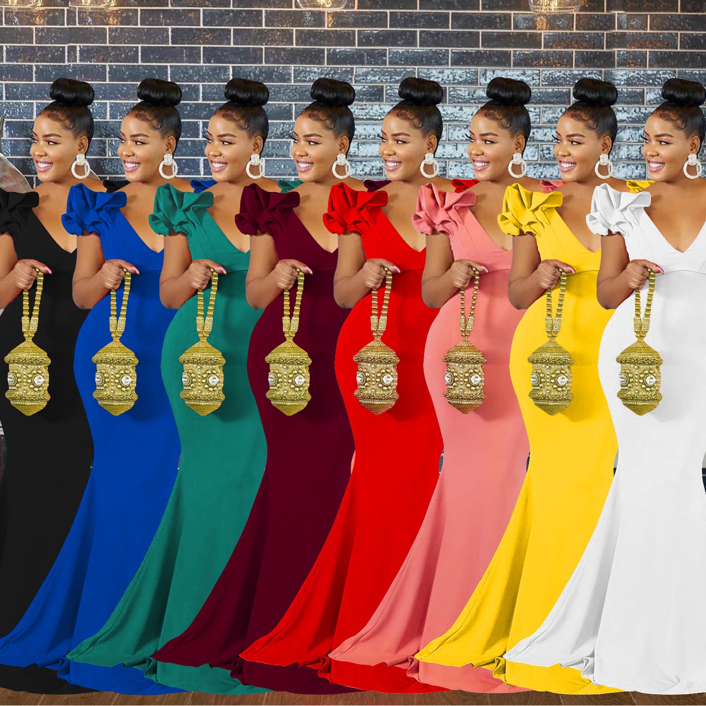 Dame Elegant aften kjole med voluminøse flæse detaljer og figursyet silhuet Stilla