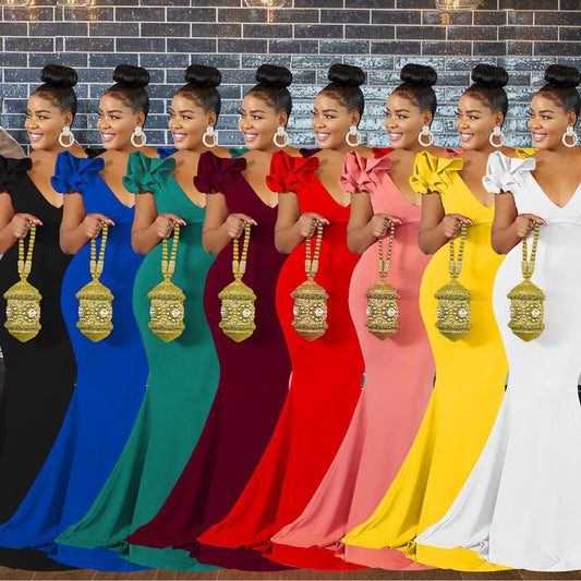 Dame Elegant aften kjole med voluminøse flæse detaljer og figursyet silhuet Stilla