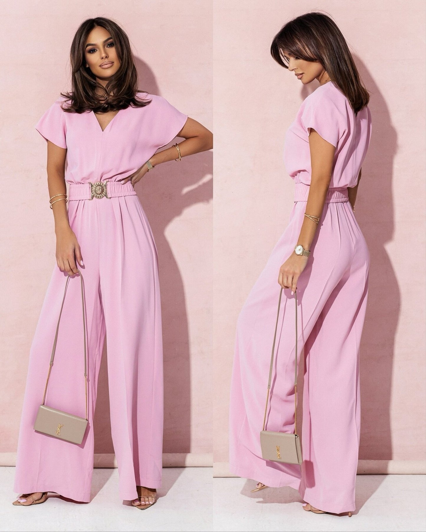 Dame Look Jumpsuit med vidde ben og bælte Stilla