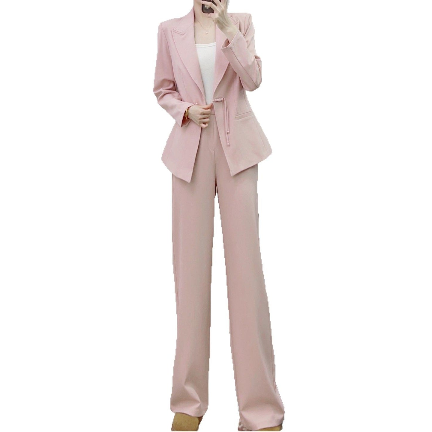 Dame elegant Blazer-bukser-kombination med taljerbart bælte og smart snit Stilla