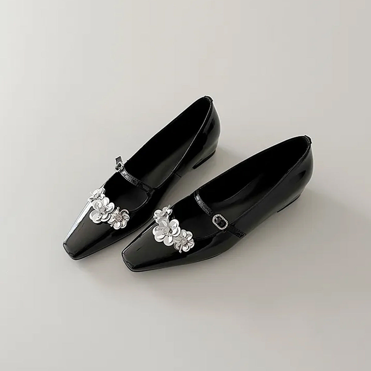 Dame Elegant Flad Mary Jane Sko med Blomsterdekoration Stilla