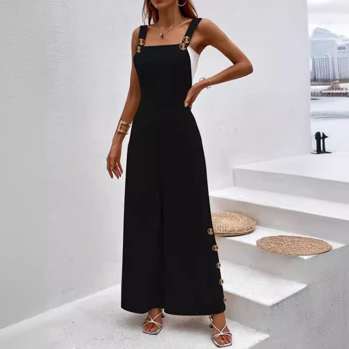 Dame Culotte Jumpsuit med bred ben og knapdetalje Stilla