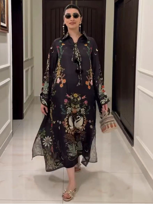 Dame Elegant kaftankjole med blomsterdesign og split Stilla