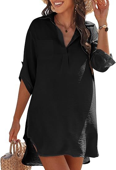 Dame afslappet strand skjorte kjole med praktisk slids og knapdetaljer Stilla