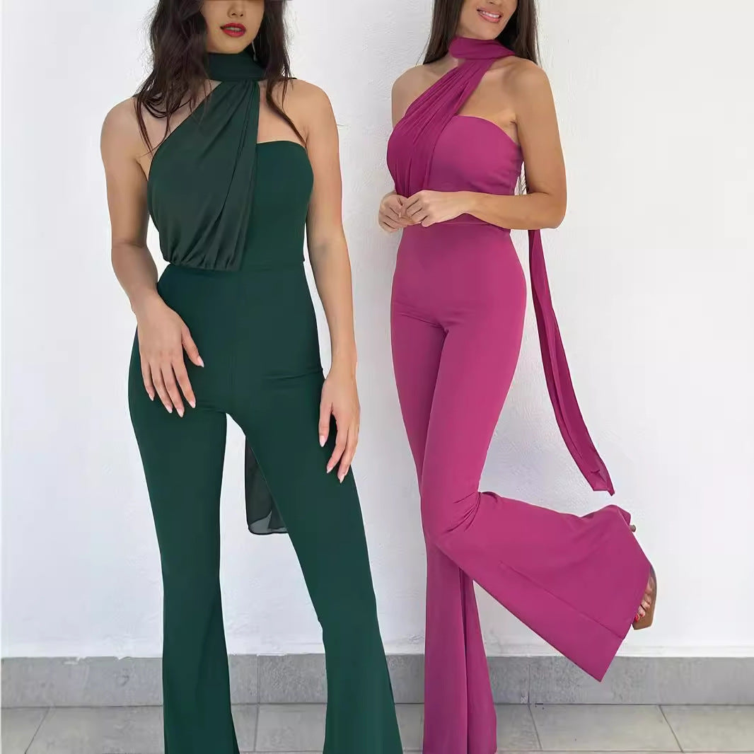 Dame elegant heldragt med asymmetrisk udskæring og svevende kant Stilla