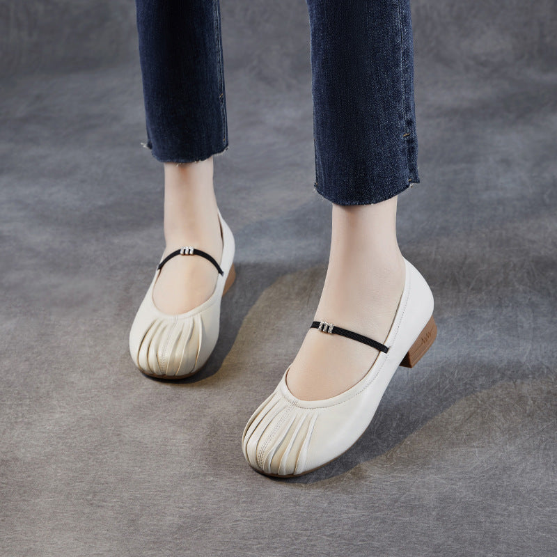Dame Elegant Falten Mary Jane Ballerinas med justerbar rem Stilla
