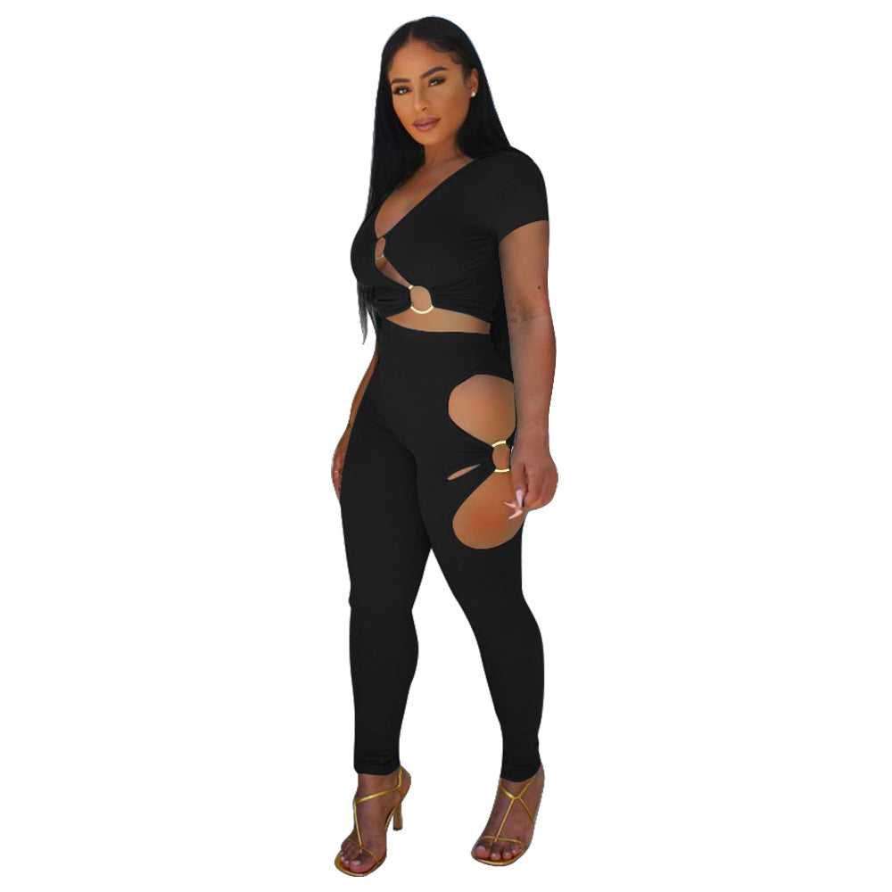 Dame figursyet Cut-Out Jumpsuit med bælteaccenter Stilla