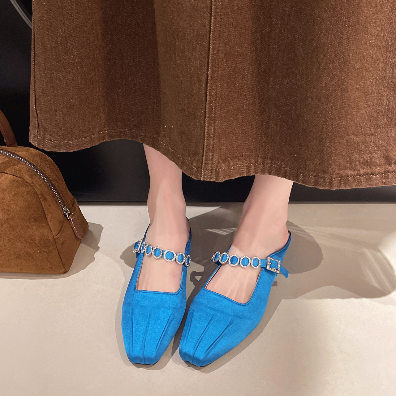 Dame Elegant Åben Tå Slide Mules med Dekorativ Spænde- og Rhinsten Detalje Stilla