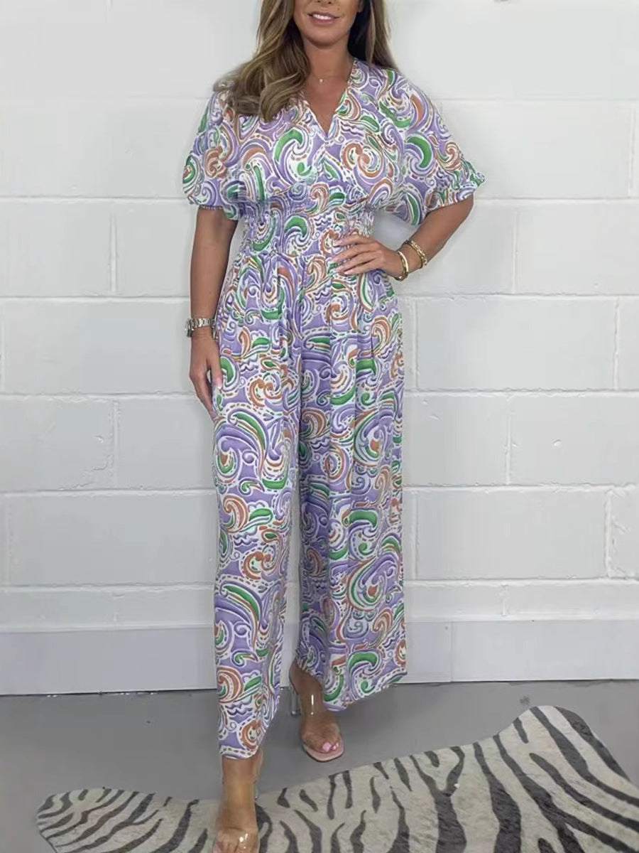 Dame Mode Sommer-Jumpsuit med V-udskæring og brede ben Stilla