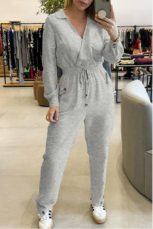 Dame Elegant Jumpsuit med vidde ben og taljerbart design Stilla