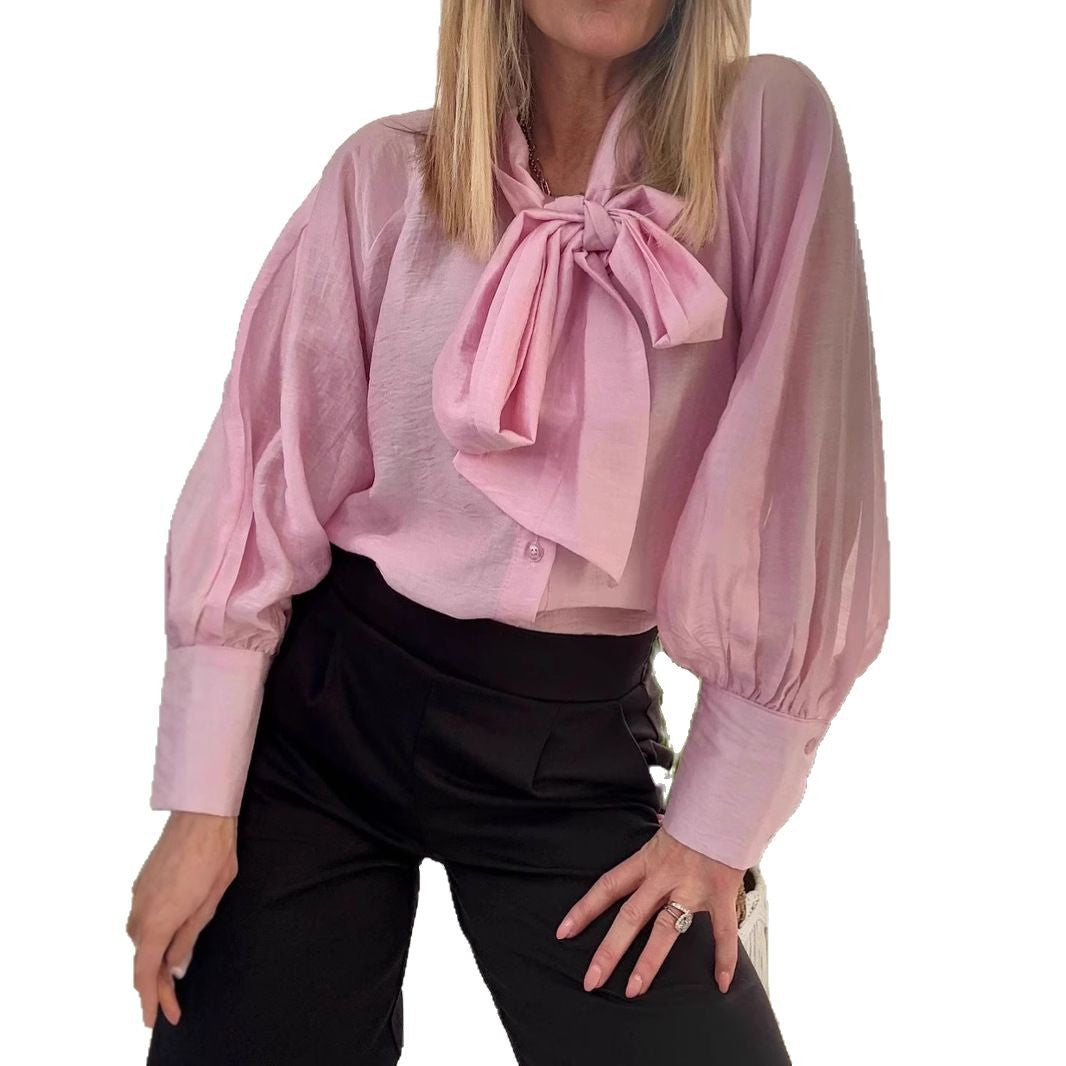 Dame elegant bluse med sløjfe-detalje Stilla