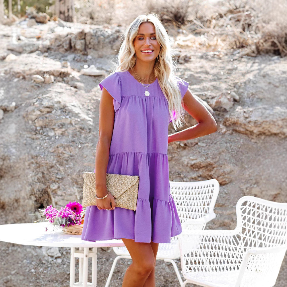 Dame afslappet sommerkjole med volumniøse flæsedetaljer Stilla