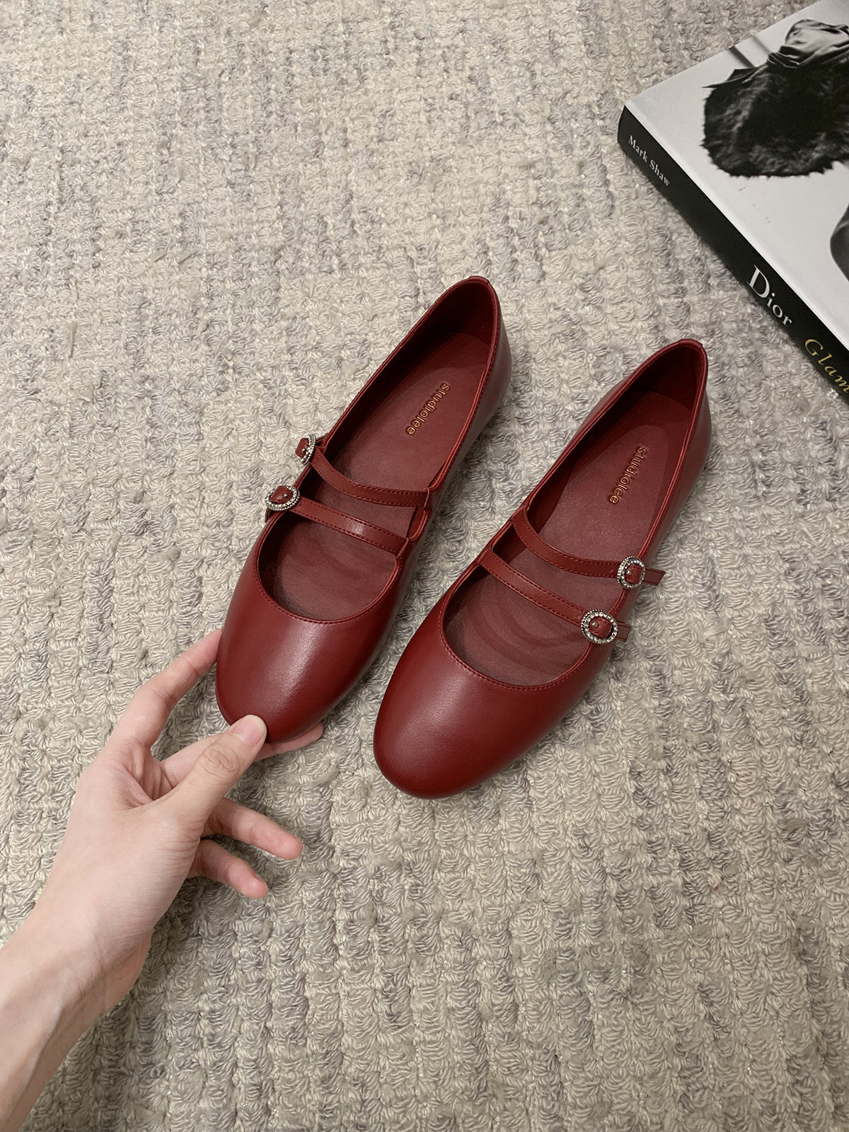 Dame Elegant Dobbeltrem Mary Jane Ballerinaer med Strassdetaljer Stilla