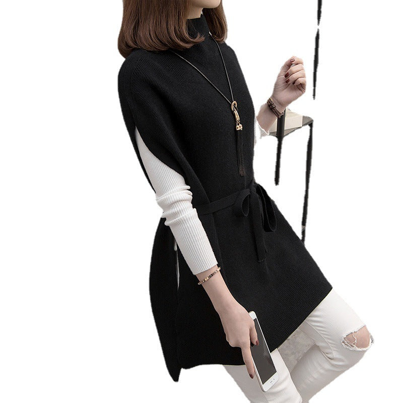Femme Cozy Knit Rullekrave Tunika Pullover med Knaplukket Bund Stilla