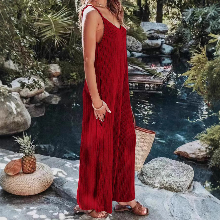 Dame rummelig pasform jumpsuit med fine striber Stilla