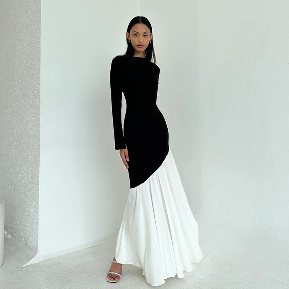 Dame Elegant Langærmet Maxi Kjole med asymmetrisk Snit og bløde Volanger Stilla