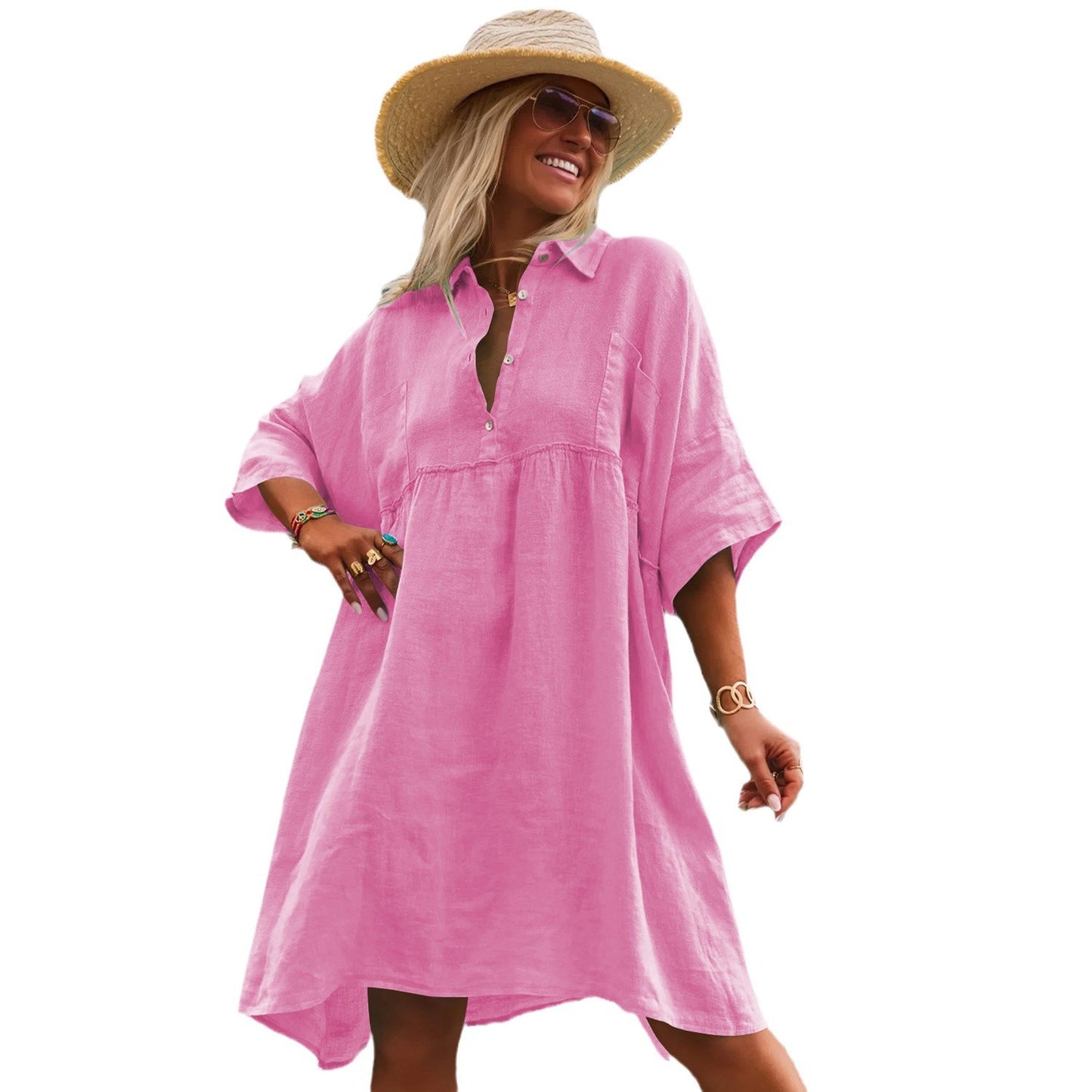 Dame afslappet skjortekjole med knaplukning og let, åndbart stof Stilla