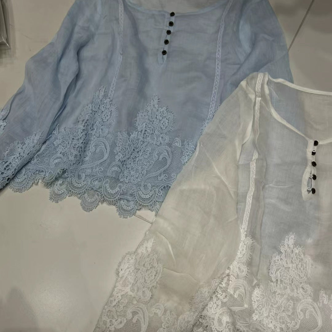 Dame Dekorativ Blonde Bluse Stilla