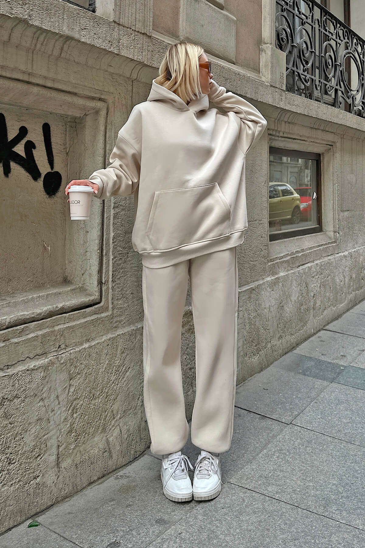 Dame afslappet oversized hoodie og bred bukser sæt Stilla