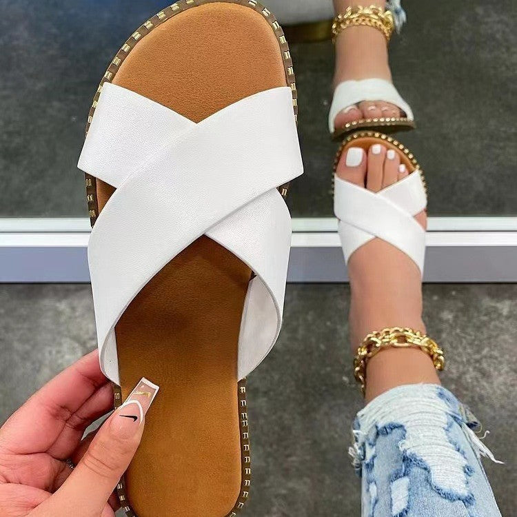 Damer Åbne Pantolette med elegant Krydsbånd-design og skridsikker Sål Stilla