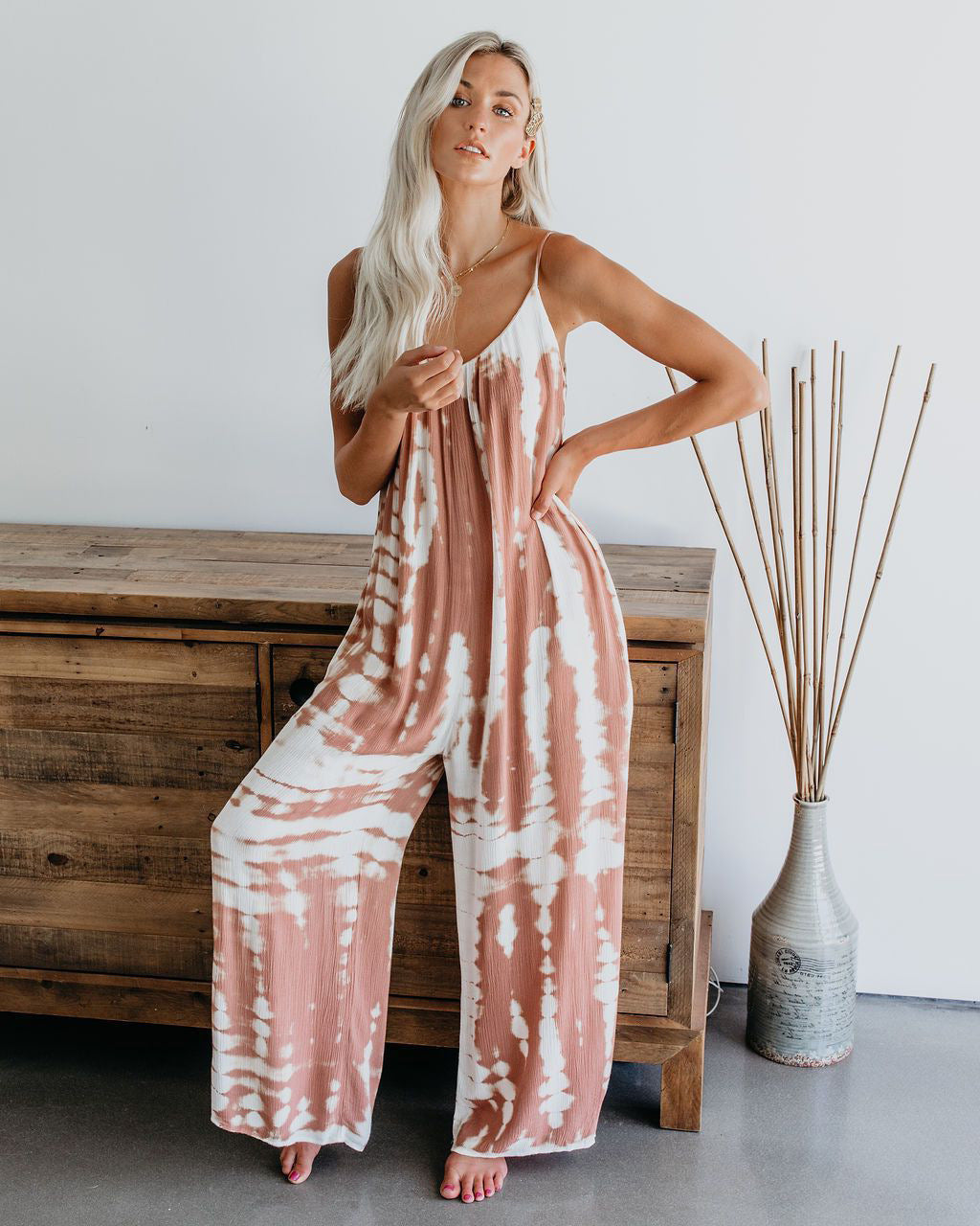 Dame Elegant Jumpsuit med Spaghetti-stropper og vide ben Stilla