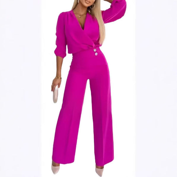 Dame elegant kombination af blazer og brede bukser Stiila