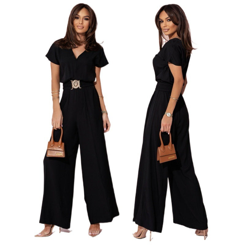 Dame Stylish bredskåret jumpsuit med bælte og V-hals Stilla