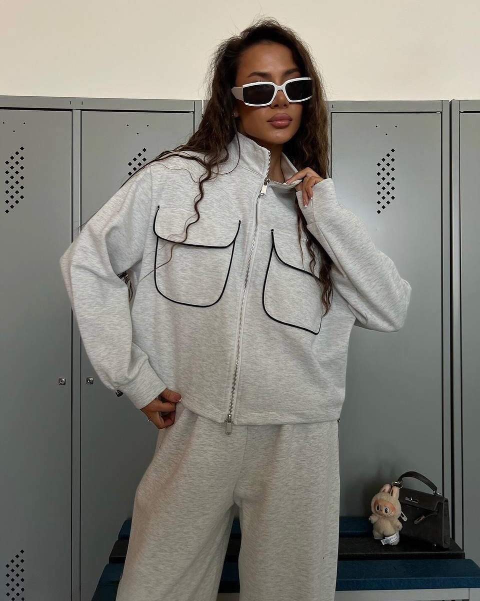 Dame afslappet fleece-træningssæt med lynlås og bred ben Stilla