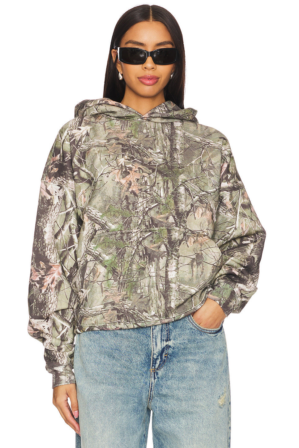 Dame afslappet hættetrøje i moderne camouflage-design med blødt inderfor Stilla