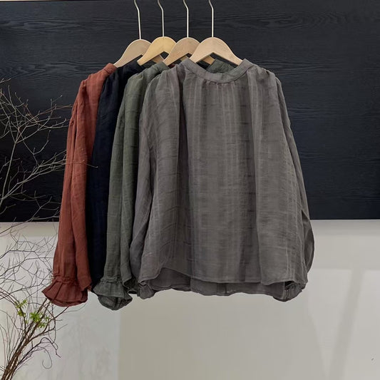 Dame Elegant Langærmet Knap-Bluse Stilla