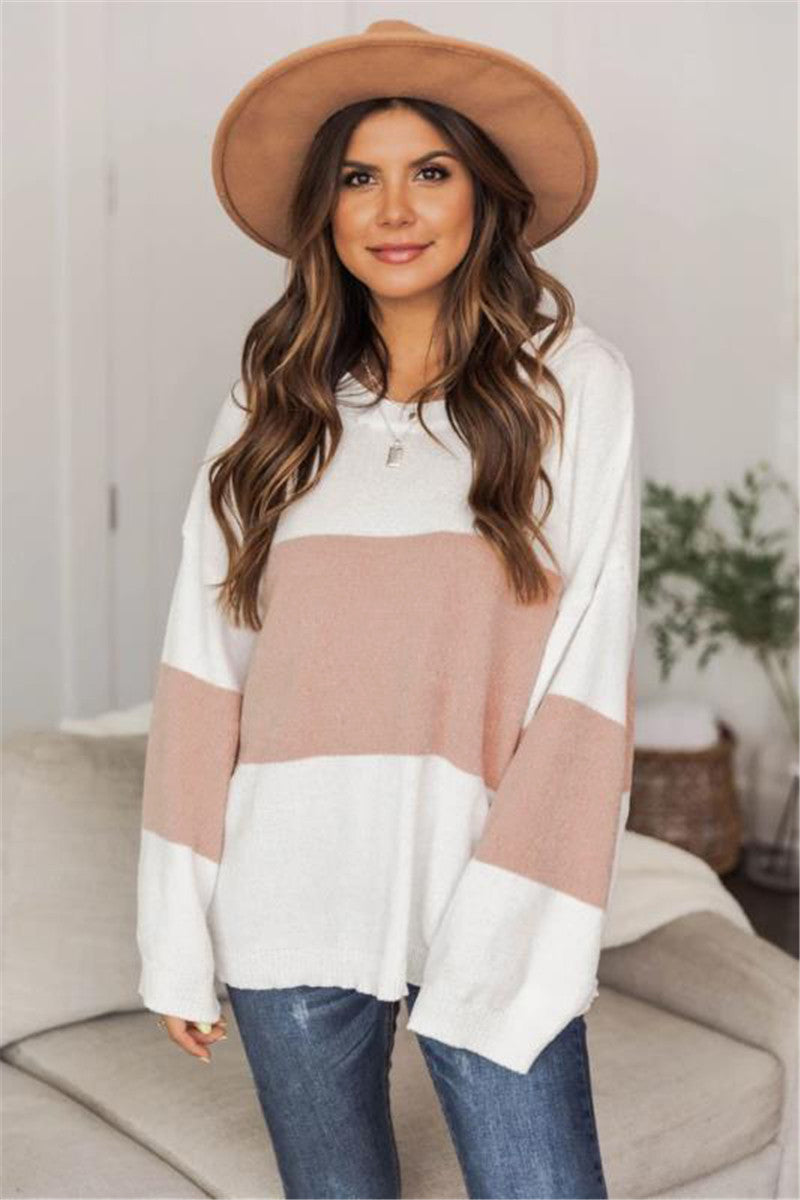 Dame afslappet grovstrikket sweater med moderne stribemønster og bredt skårne ærmer Stilla