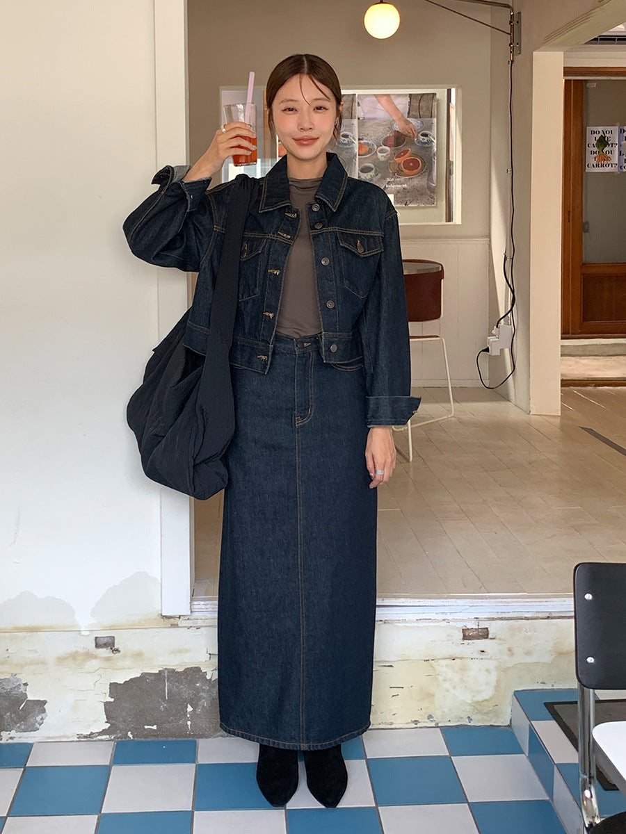 Dame Cropped Denimjakke med høje lommer og moderne knaplukning Stilla