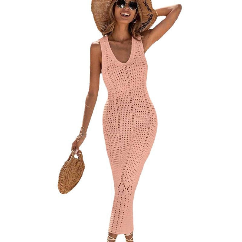 Dame Elegant Hæklet Maxikjole med fint Hulsdesign og V-Udskæring Stilla