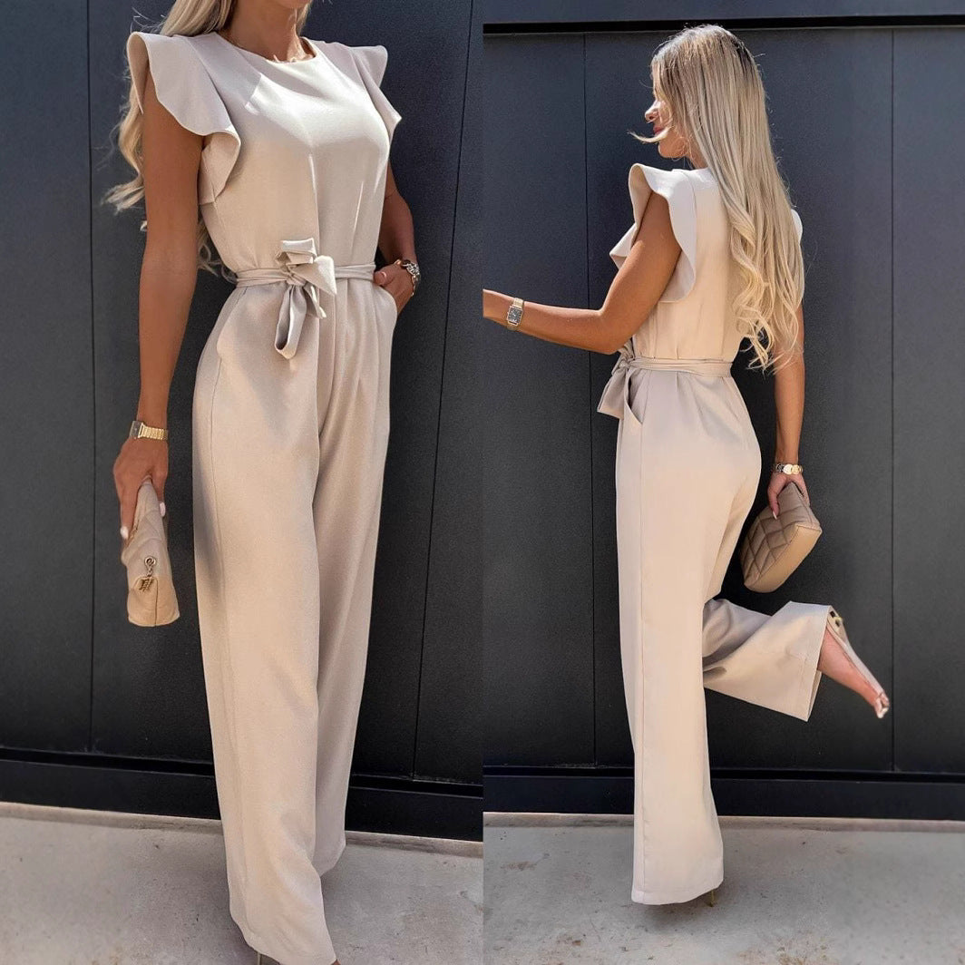 Dame Elegant Bred Beinformet Jumpsuit med Flæsedetaljer Stilla