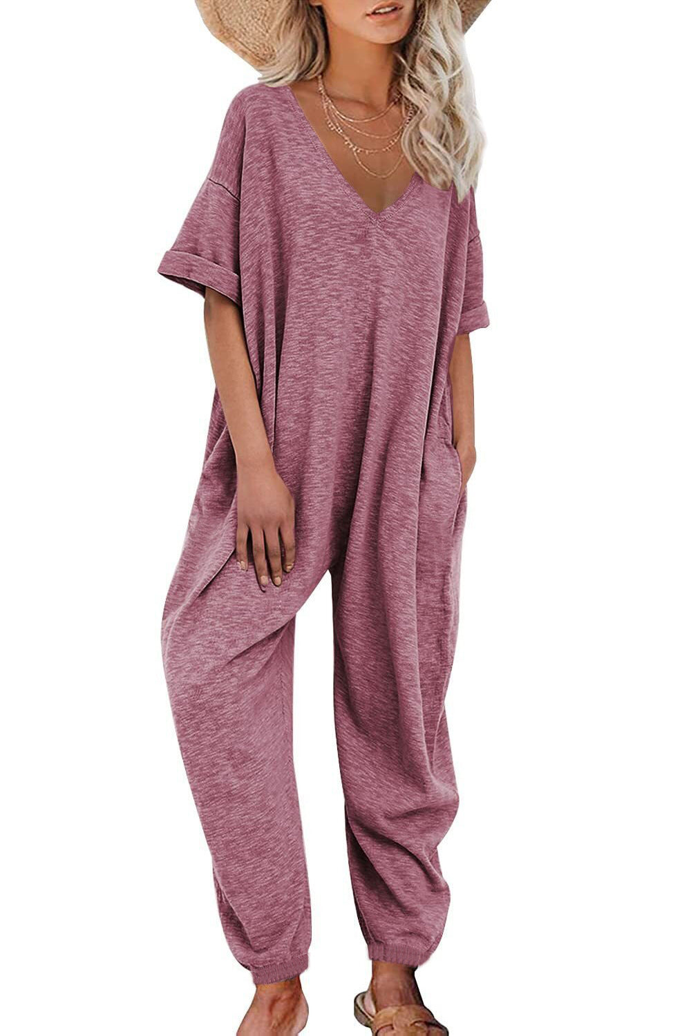 Dame Oversized Jumpsuit med dyb V-hals og afslappede lommer Stilla