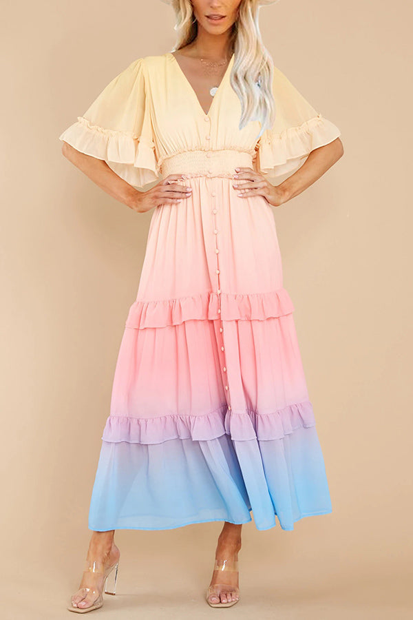 Stilla | Ombre Sunsæt Ruffles Maxi Kjole