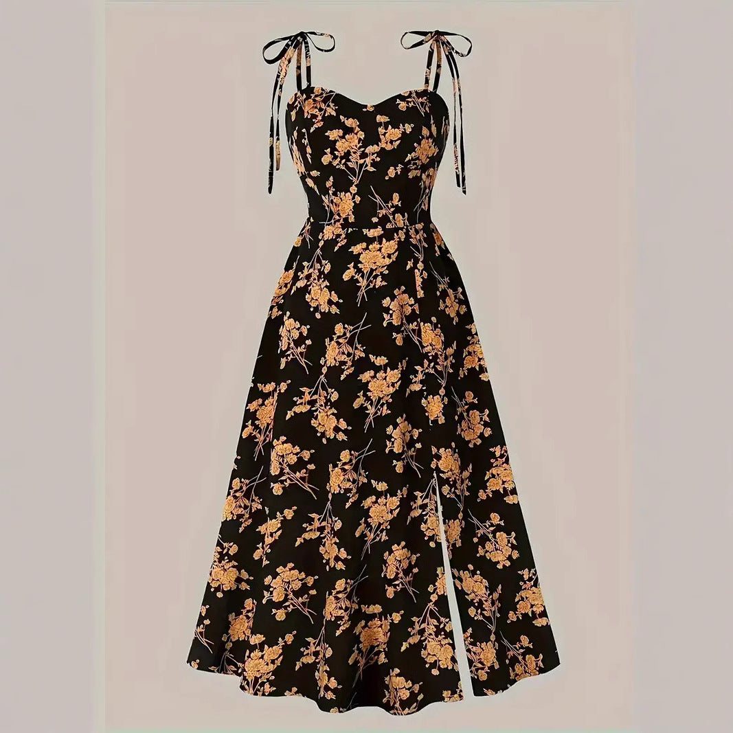 Dame A-linje kjole med blomsterprint og spaghetti stropper Stilla