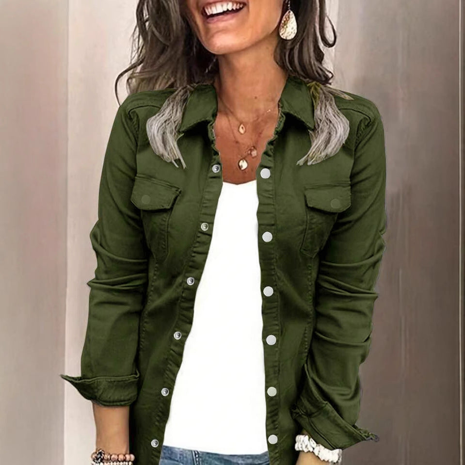 Dame afslappet bomuldsjakke med påsyede lommer og knapdetaljer Stilla