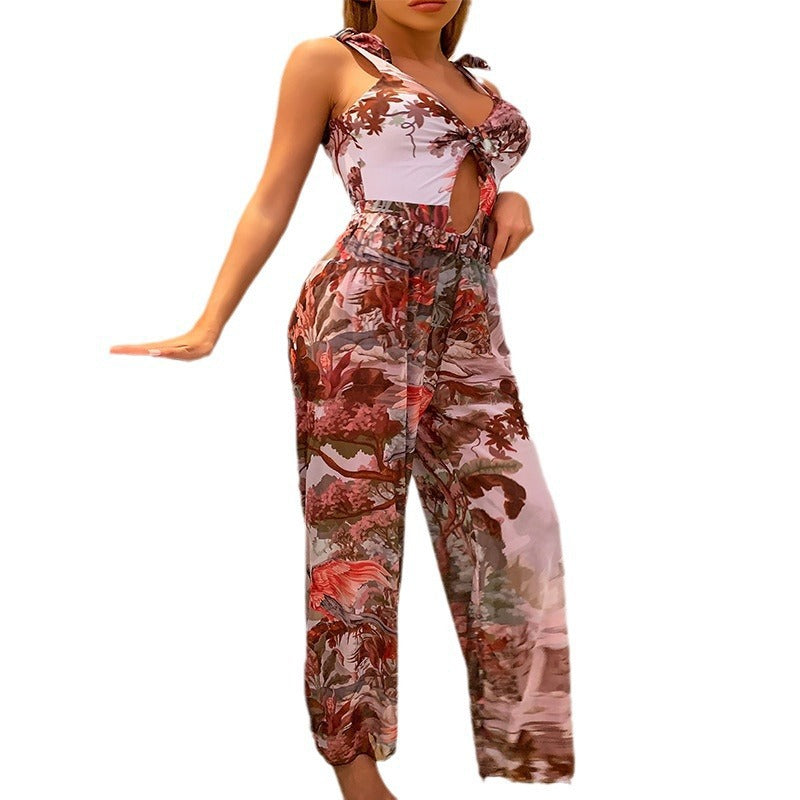Kvinder Floralprint Jumpsuit med Cut-Out-detalje Stilla