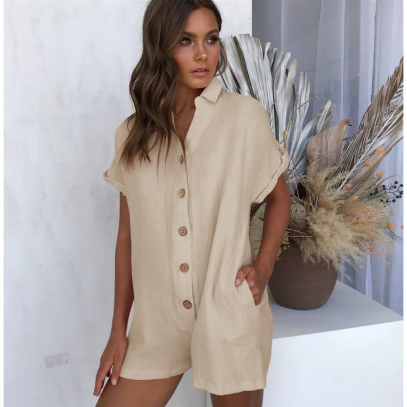 Dame afslappet kort jumpsuit med knaplukning og lommer Stilla